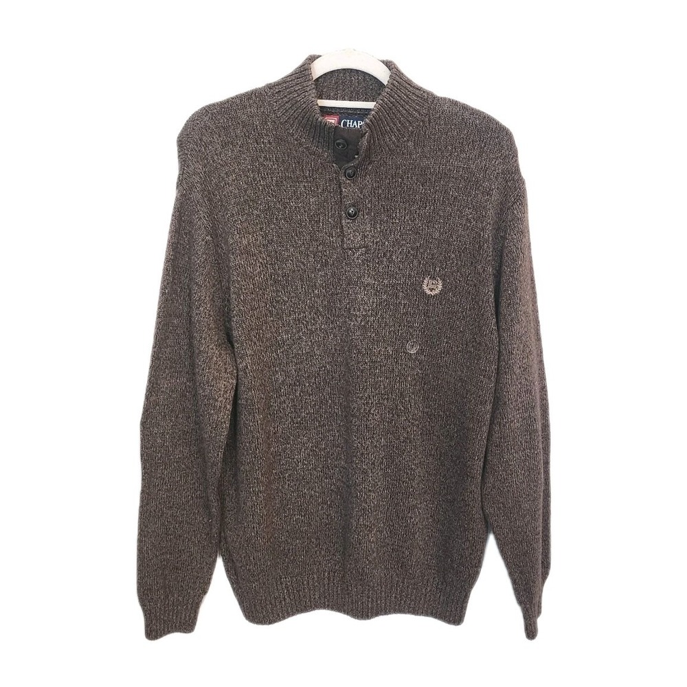 Chaps Sweater Mens Large Elbow Patch Logo‎ Pullover Quarter Button Academia NWOT